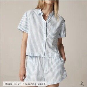 J.CREW Women's Blue White Striped Cotton Poplin Pajama Set, Size M
